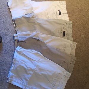 5 pair of men's khaki shorts.